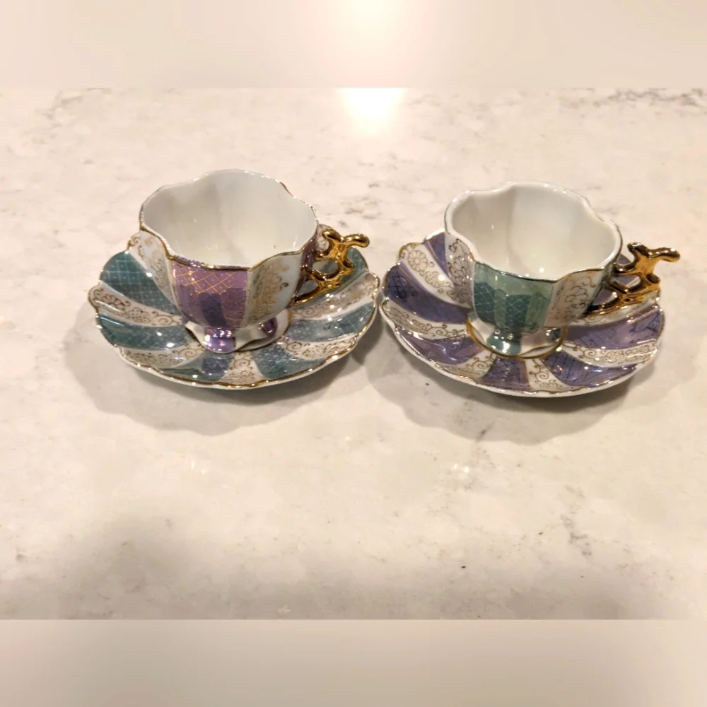 Vintage Beautiful Multicolor Porcelain Trinket Cups Setof 6 New no Boxes